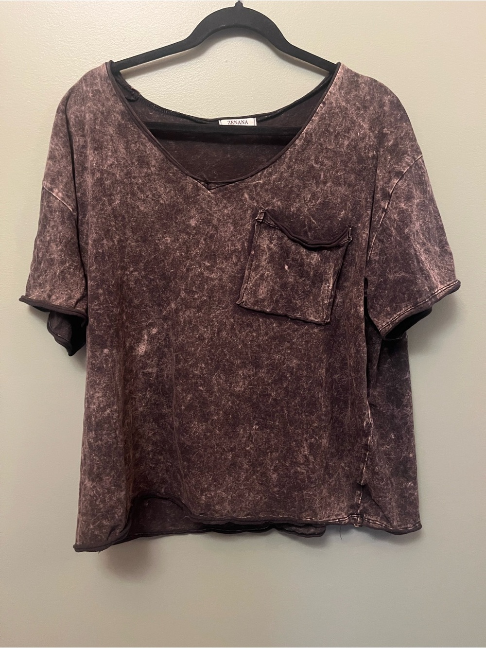 Zenana Outfitters Vintage Wash Short Sleeve Pocket Top - Black Wash